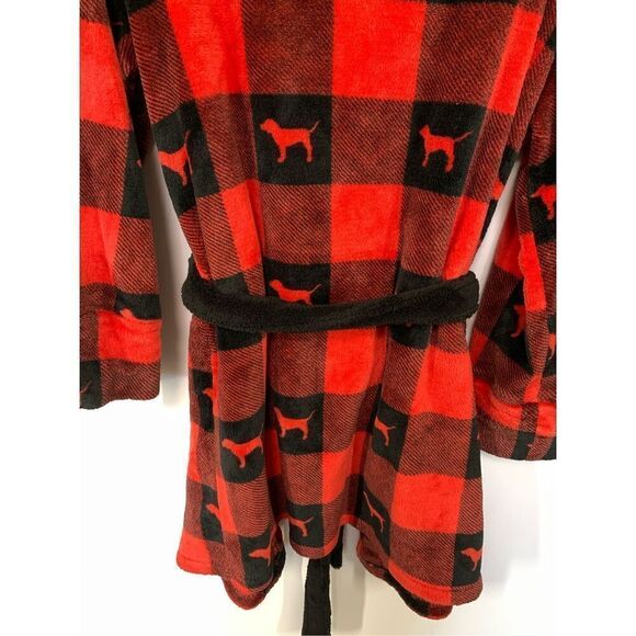 Victoria’s Secret PINK Women’s Plaid Check Dog Print Robe Red Size M/L - Picture 6 of 8